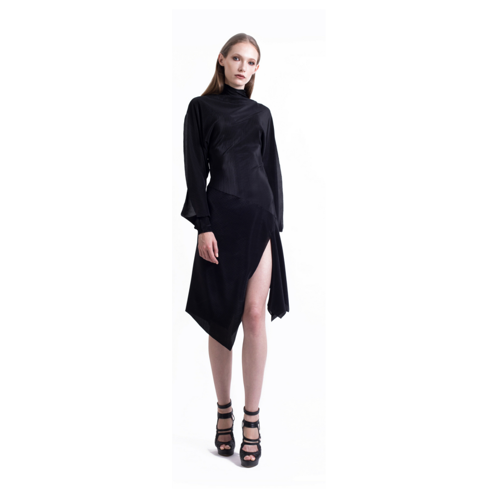 PLEATED CREPE ASYMETRIC DRESS - Image 2