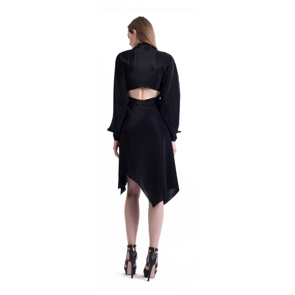 PLEATED CREPE ASYMETRIC DRESS - Image 4